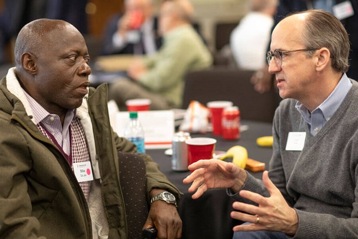Mike Dido Jen and Dave Nuckols share conversation on questions relating to the church during the Connectional Table meeting held at United Methodist Discipleship Ministries in Nashville, Tenn., April 2. Photo by Kathleen Barry, UM News Mike Dido Jen and Dave Nuckols share conversation on questions relating to the church during the Connectional Table meeting held at United Methodist Discipleship Ministries in Nashville, Tenn., April 2. Photo by Kathleen Barry, UM News