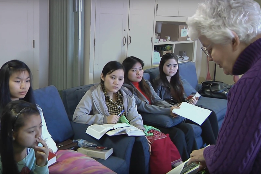 Mary Helen Marigza teaches children at Belmont United Methodist Church.