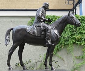 Statue of John Wesley by sculptor, Arthur G. Walker, dating back to the 1930s. Photo by Bob Speel.