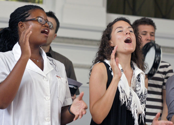 Tia Tucker, left, and Robin Pearce are two of many young people who are active members of First Grace United Methodist Church. Photo by Kathy L. Gilbert, UMNS.