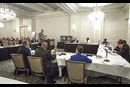 The Rev. Gary George, Commission on General Conference, speaks before members of the United Methodist Judicial Council during a May 22 oral hearing. The court held a special session in Evanston, Ill. The court heard arguments about whether United Methodist organizations, clergy or lay members should be able to submit petitions for the special General Conference in 2019. Photo by Kathleen Barry, UMNS