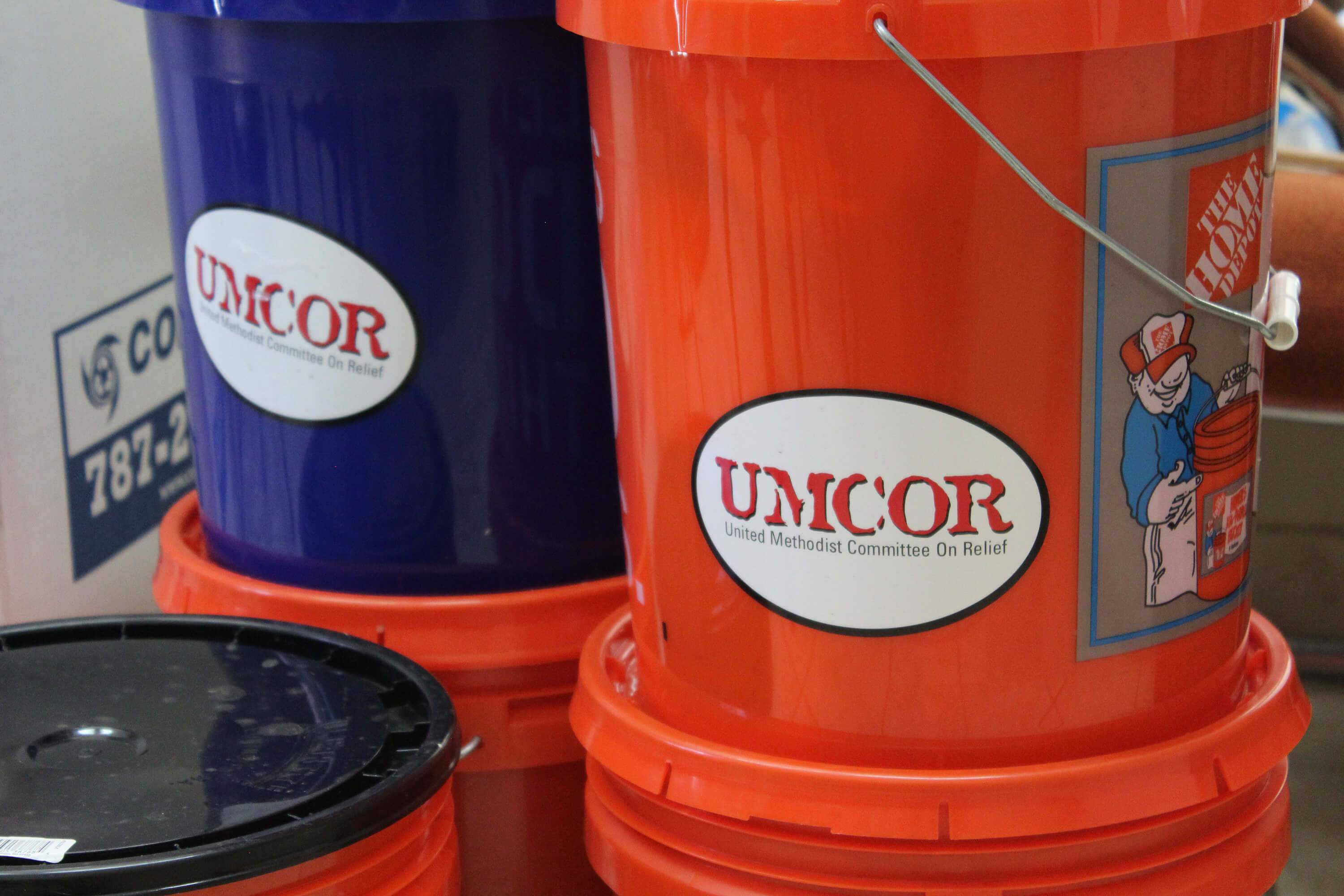 La Casita distribution center, based out of the Iglesia Metodista Jose Espada Marrero, serves as a food, first aid, clothes and furniture supply warehouse for teams deployed through out Puerto Rico helping families rebuild. The back room is filled with UMCOR buckets. Photo by Michelle Maldonado, United Methodist Communications. 