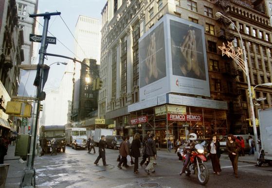 A 45-foot-high billboard in the Wall Street district of Manhattan was erected in November 2001, just two blocks from ground zero, to offer passersby a word of encouragement from United Methodists.