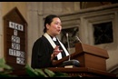 The Rev. Qianli Jiang delivers the sermon during worship at Mu’en Church in Shanghai, China. Established by Methodist missionaries in 1887, the church formerly was known as the Moore Memorial Church. Photo by Mike DuBose, UMNS
