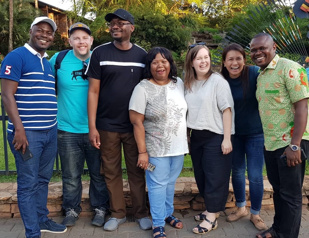 UMCom's Global Communication Technology team recently met in Uganda for a series of meetings, including the global ICT4D Conference. (Pictured (l-r): Pacome N'gessen, Matt Crum, Chilima Karima, Shelia Mayfield, Ashley Gish, April Mercado, Pierre Omadjela). Photo courtesy of Ashley Gish.
