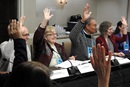 The Committee on Reference members ready to meet. Photo by Sam Hodges, UMNS.