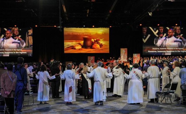 Maile Bradfield, UMNS  Opening communion worship at the United Methodist 2016 General Conference in Portland, Oregon