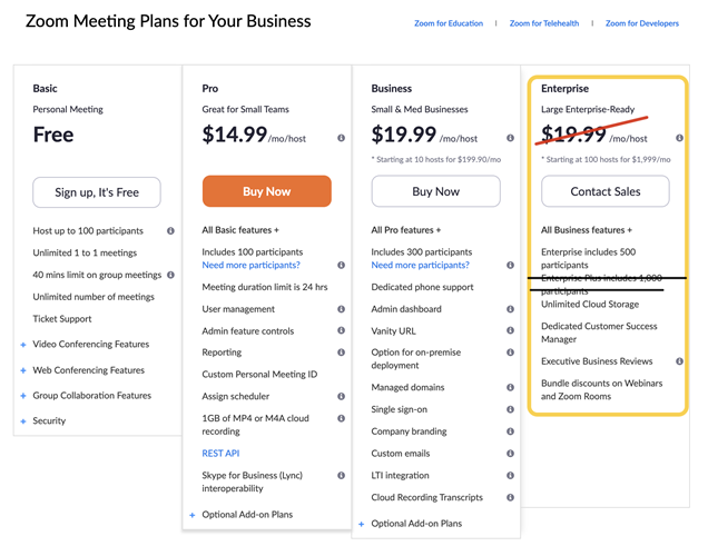 UMCom's Zoom Pricing Plan
