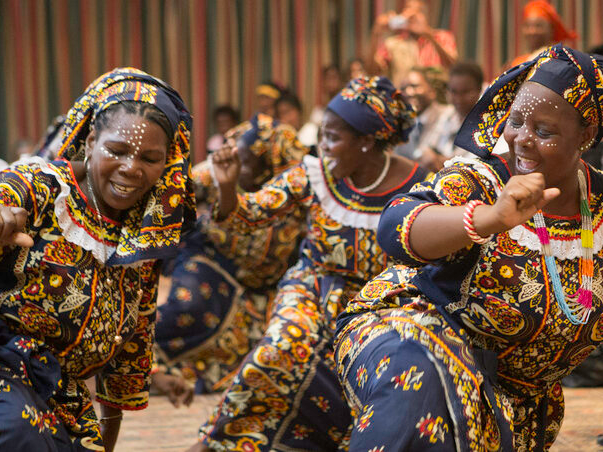 United Methodist women present a traditional dance from northern Mozambique during a meeting of the Standing Committee on Central Conference Matters and Connectional Table. Photo by Rodney Steele.