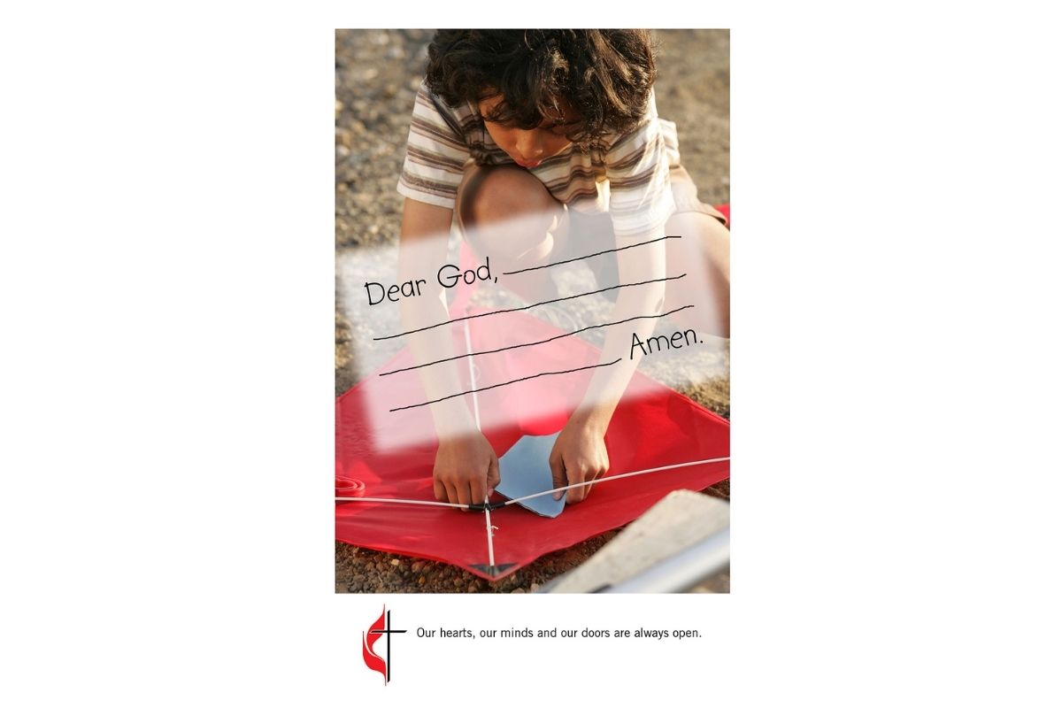 In a television commercial titled “Prayer,” a boy attaches his prayer to God to a kite and sends it toward heaven. (A UMNS photo courtesy of Igniting Ministry.)