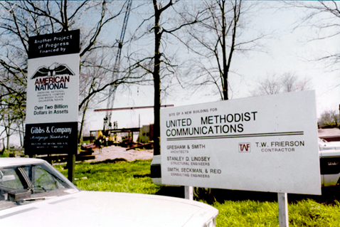 Construction begins on the Nashville offices of United Methodist Communications at 810 12th Avenue South in 1989. Courtesy of United Methodist Communications. 