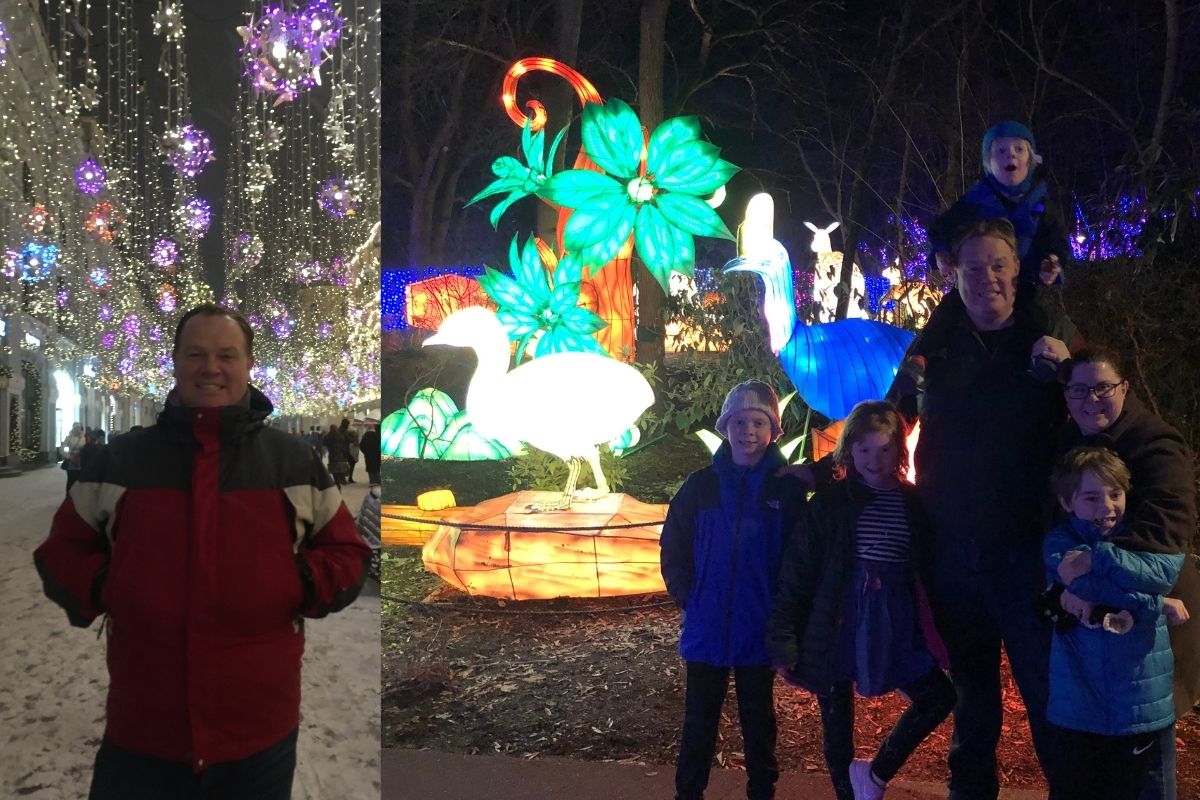 United Methodist Communications chief exec Dan Krause shares pictures of him enjoying Christmas lights both on his trip to Moscow and while visiting the Nashville Zoo with his family in 2019. (Photos courtesy of Dan Krause.)
