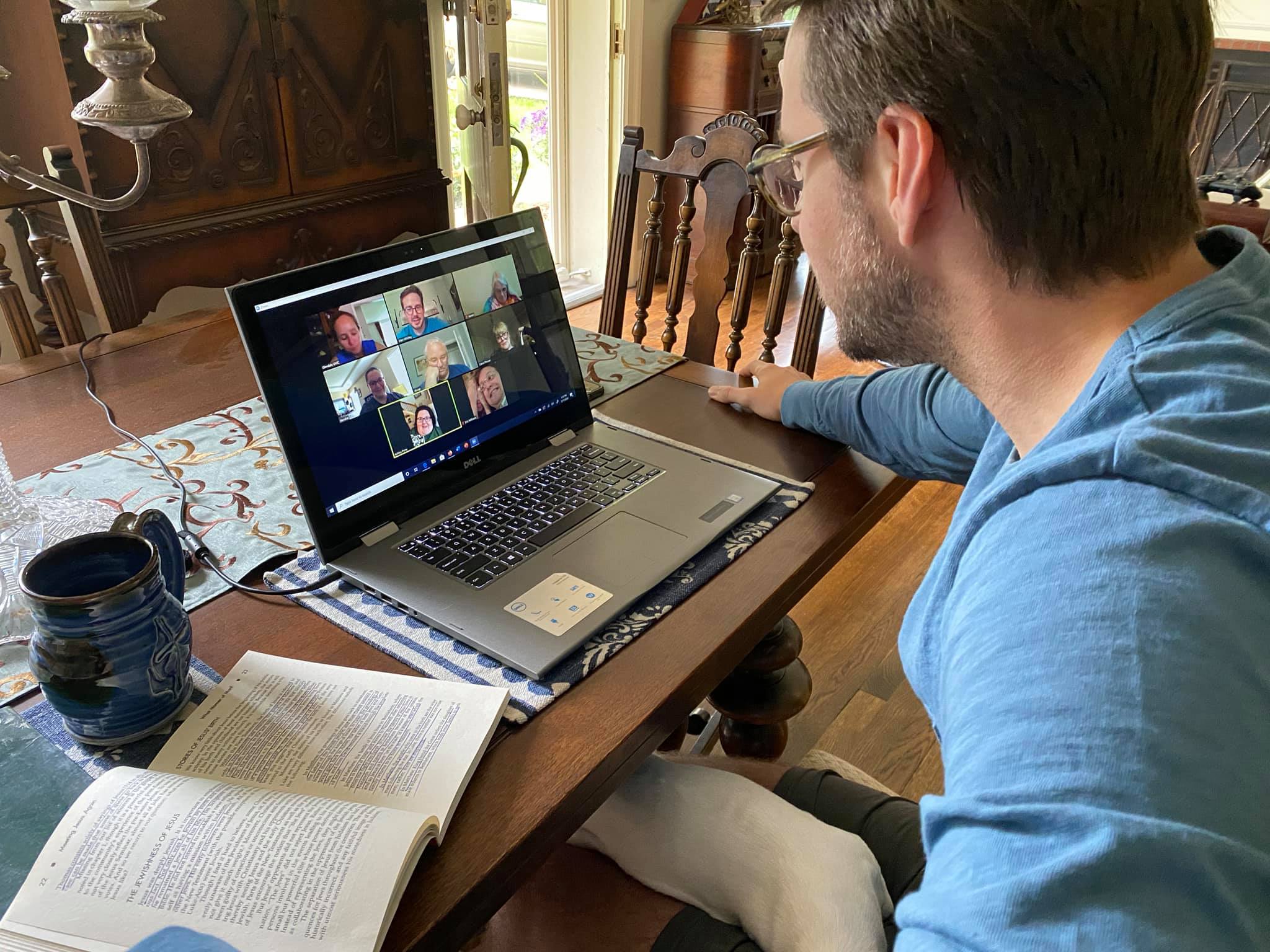 Alan Whitley joins a small group on Zoom at Glendale United Methodist Church in Nashville, Tenn. Photo by Steven Adair, United Methodist Communications.