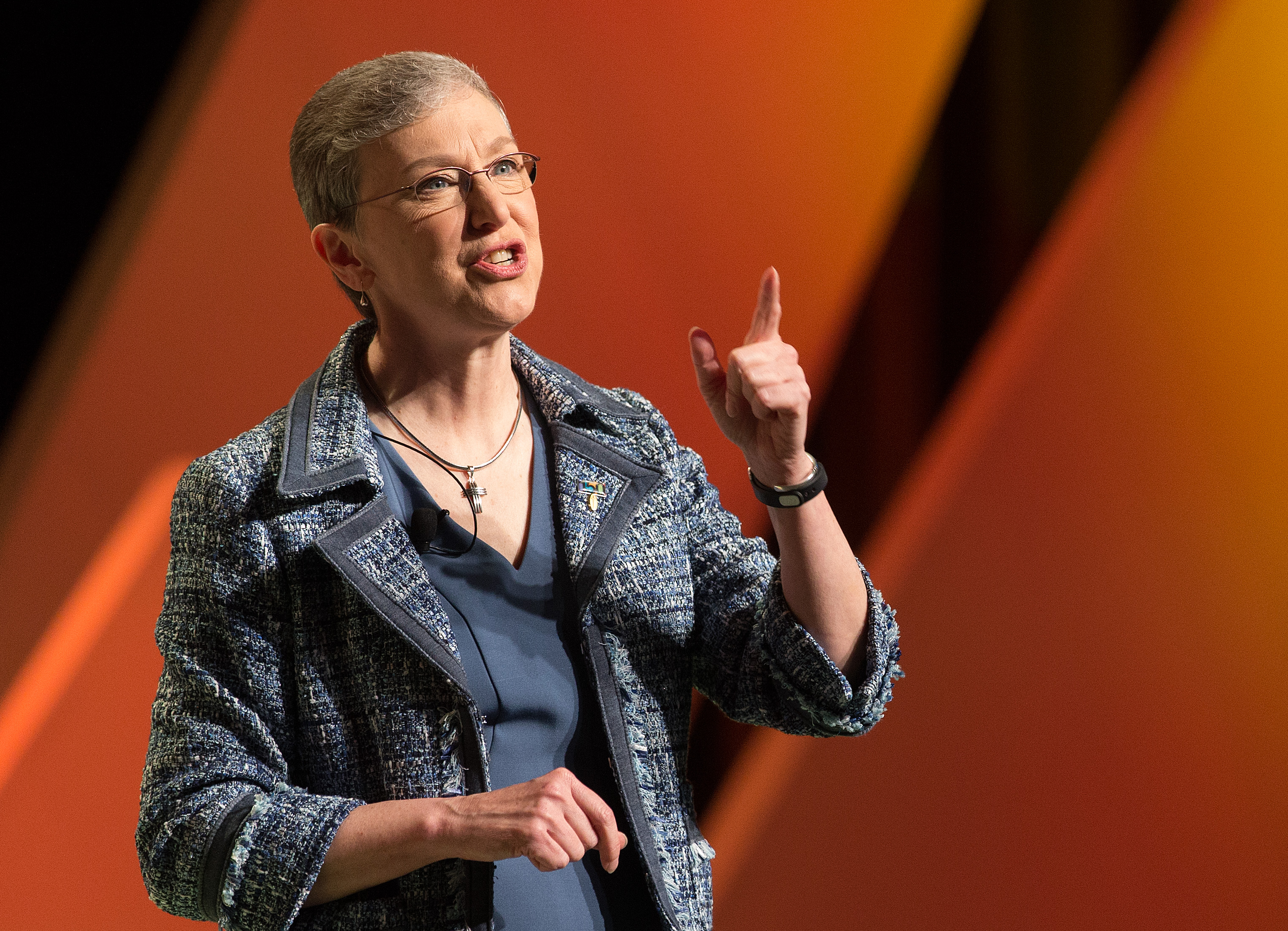 Harriett Jane Olson, United Methodist Women chief executive officer, gives the closing remarks at the United Methodist Women Assembly  2018 in Columbus, Ohio. Photo by Mike DuBose, UMNS.