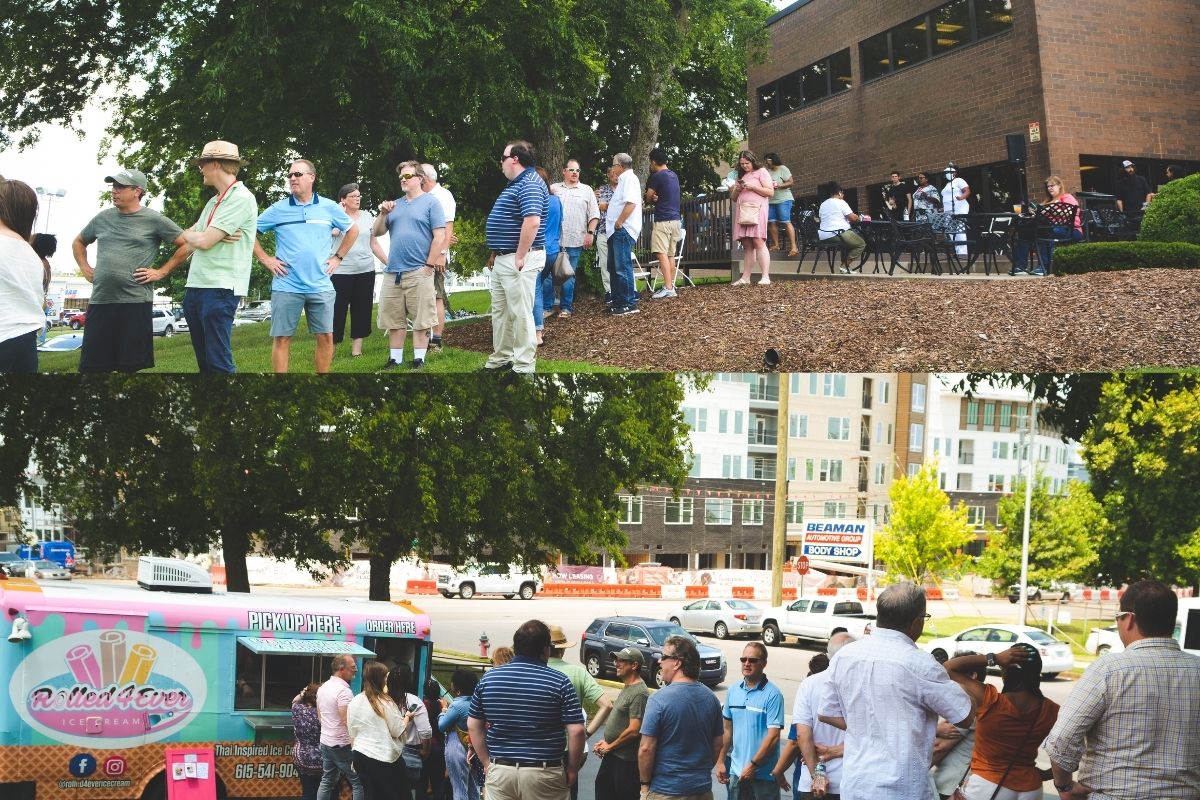 Staff hang outside and lined up to select their ice cream treat of choice. (Photos by Aaron Crisler.)