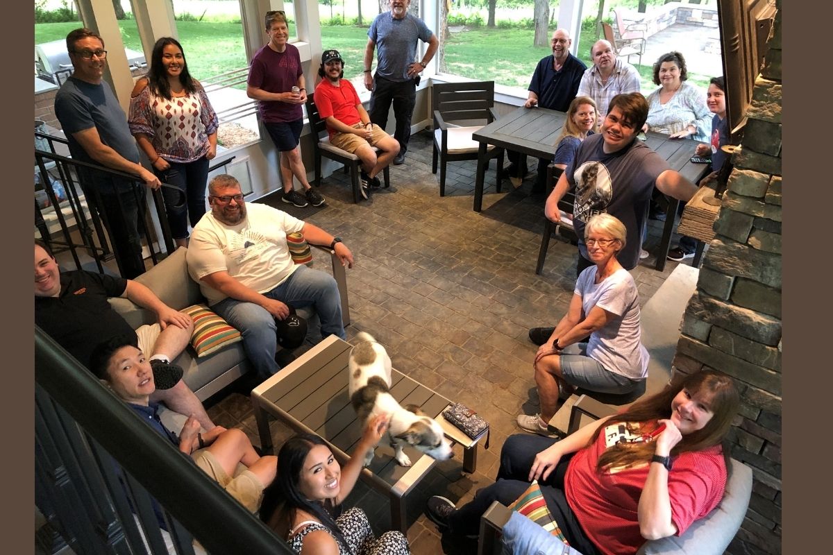 Staff from the content, production and training teams met at Jennifer Rodia's home to reconnect prior to the picnic. (Photo courtesy of Jennifer Rodia.)