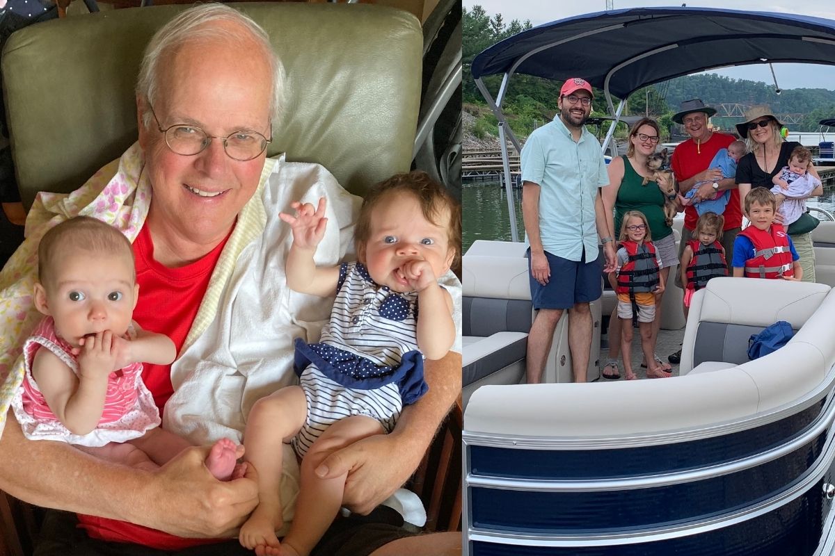 Dan Hoag’s daughter and son-in-law, Beth & Tim Walker, added their second set of twin girls to their family on March 11th. Pictured with Grampa are Maggie (left) and Catie (right).  Also pictured making memories on the Tennessee River are the whole Knoxville crew now with five children under the age of six!  (Pictured Left to Right; Front Row: Tim, Abby, Annie, James. Back Row: Beth, Captain, Dan, Maggie, Becky, and Catie.) Photos provided by Dan Hoag.