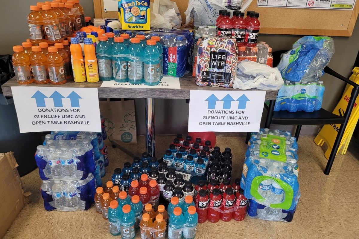 During the event, tuna and chicken salad kits, Gatorade, Powerade, water and sunscreen were collected to assist homeless communities during the summer heat. (Photo by Brenda Smotherman.)