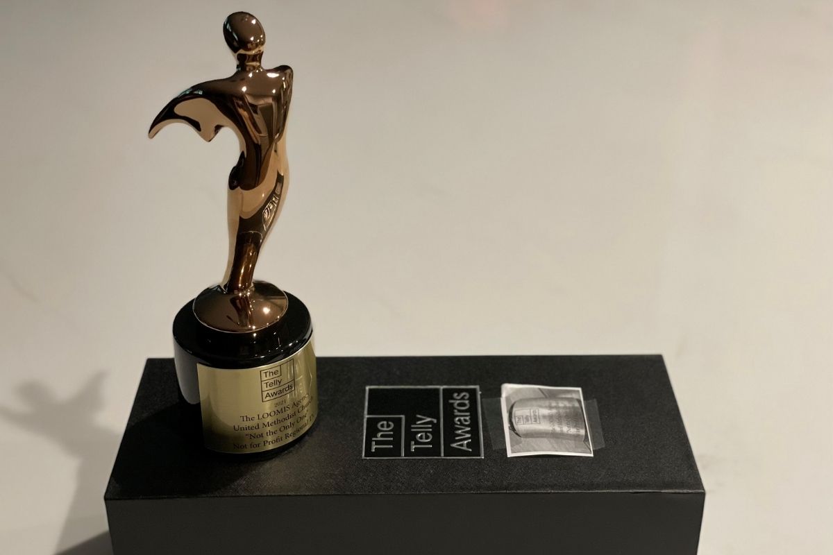 The Telly Awards trophy bestowed to United Methodist Communications. (Photo courtesy of Poonam Patodia.) 