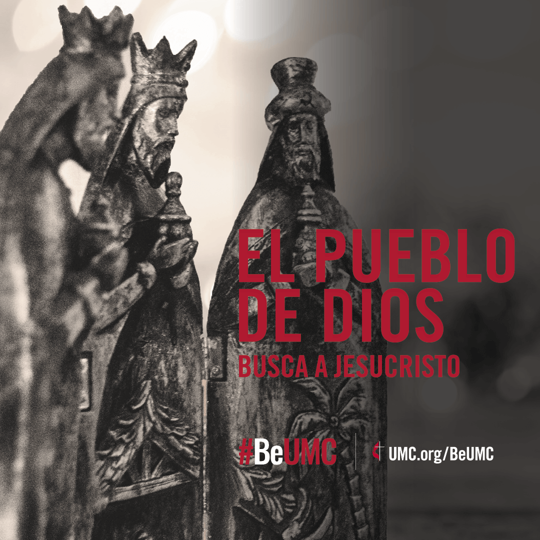 The People of God campaign celebrates the core values that connect the people of The United Methodist Church. We are faithful, Jesus-seeking, missional, committed, spirit-filled, deeply rooted, connected, resilient, justice-seeking and diverse people of God. Spanish social media image for Jesus-seeking for December 2021.