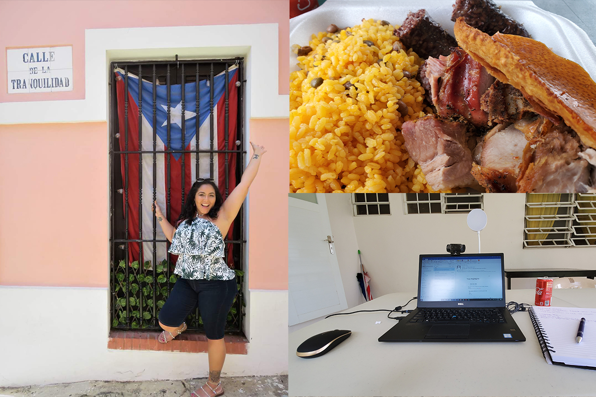 L-R: Traditional Puerto Rican meal of yellow rice with pigeon beans and roast pork in Guavate, Puerto Rico; Traditional Puerto Rican meal of yellow rice with pigeon beans and roast pork in Guavate, Puerto Rico; Traditional Puerto Rican meal of yellow rice with pigeon beans and roast pork in Guavate, Puerto Rico.