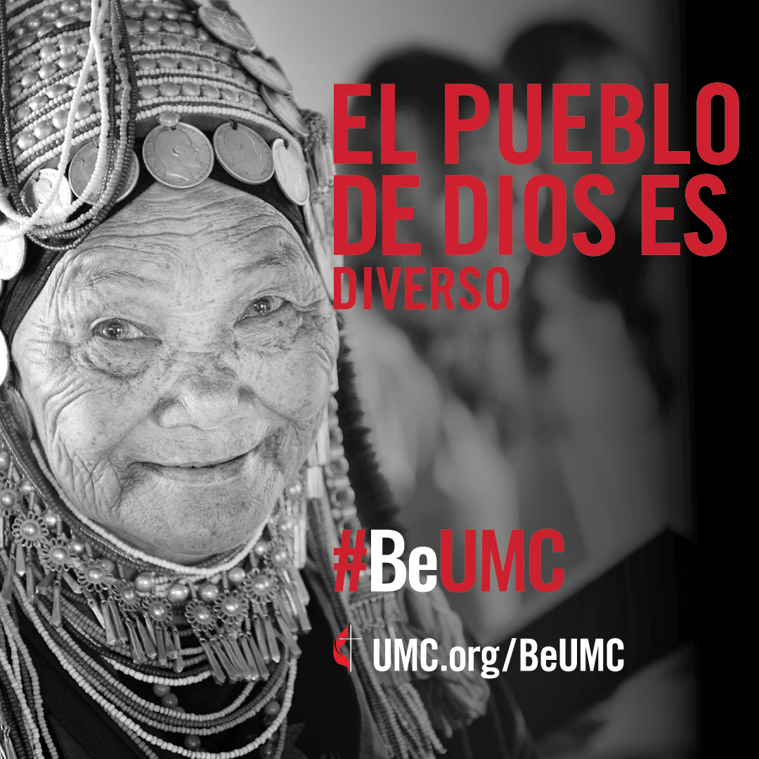 Though one body, we continue to celebrate individuality and cultural identity. The #BeUMC campaign reminds us of who we are at our best — the spirit-filled, resilient, connected, missional, faithful, diverse, deeply rooted, committed, disciple-making, Jesus-seeking, generous, justice-seeking, world-changing people of God called The United Methodist Church. Social media post, Spanish. 