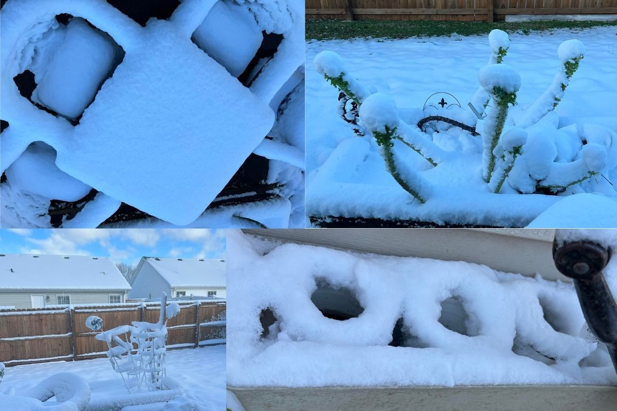 The snow took the opportunity to use Pam Buck’s backyard as an art canvas creating interesting shapes. (Photos by Pam Buck.)