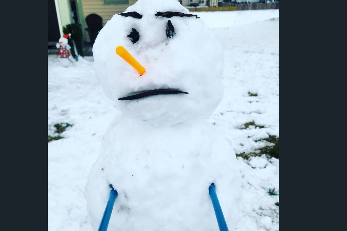 John Haney spent some time with a very serious snowman. (Photo by John Haney.)