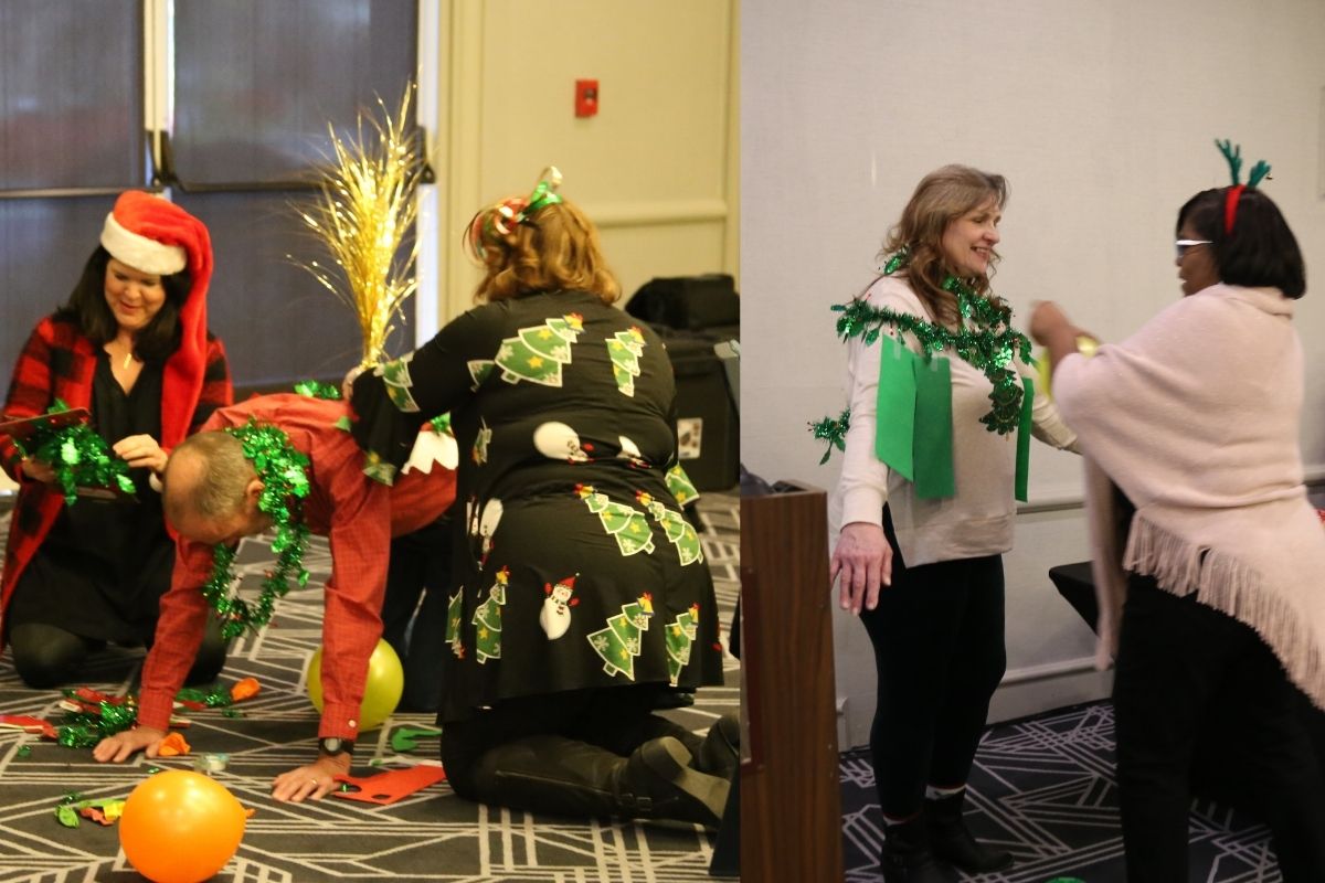 Sara Perez (L) and Pam Buck (R) added flair to deck out Mike DuBose. Betty Raines was lucky in green thanks to her stylist Diane Maloney.