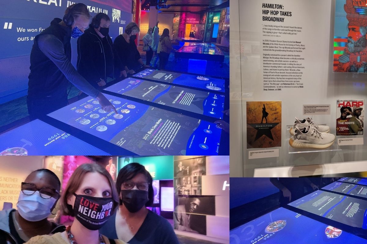 The team spent time listening and exploring the galleries. (Listening station photos by Aaron Crisler. Gallery photos by Brenda Smotherman.)