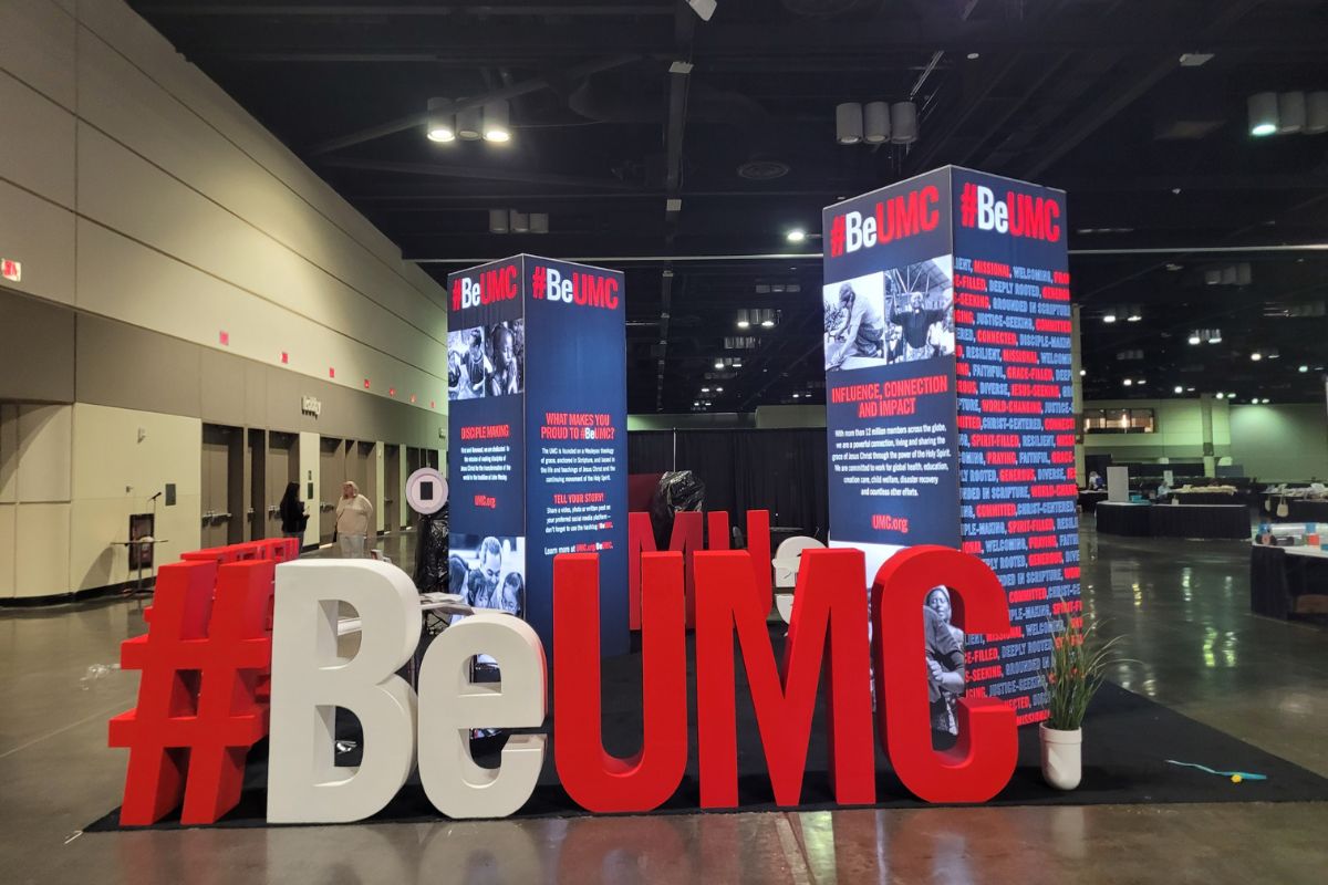 The #BeUMC booth after initial set up before attendees arrived. (Photo by Brenda Smotherman.)