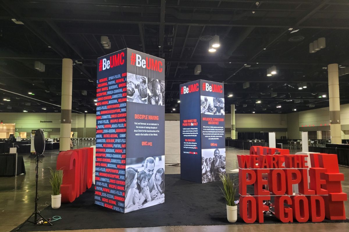 The #BeUMC booth after initial set up prior to being open to the public. (Photo by Brenda Smotherman.)