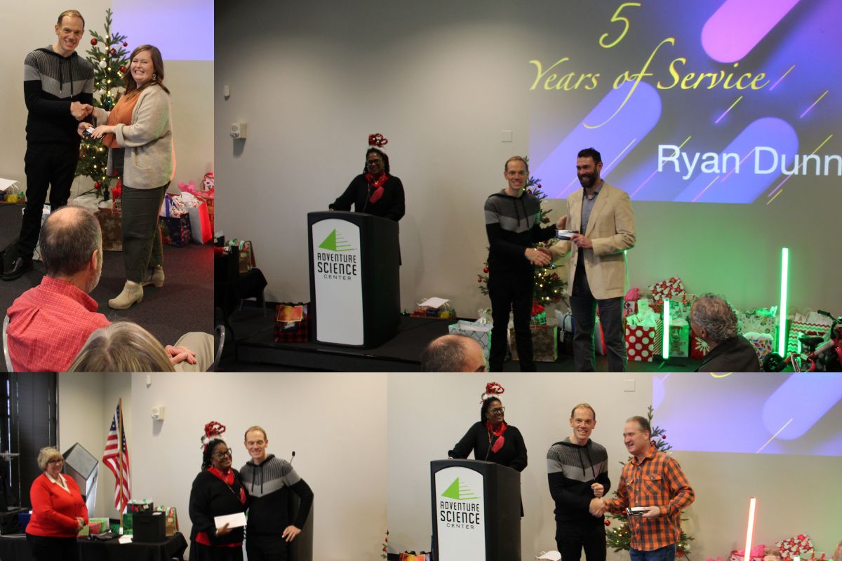 Ashley Gish, Ryan Dunn, Helen Allen and Greg Petree received their years of service awards while at the party.
