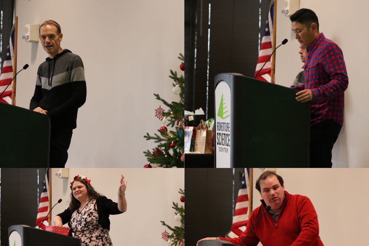 During the party Dan Krause addressed the staff, Cheoneui Oh said a blessing, Laura Buchanan drew door prizes and Philip Brooks led trivia.