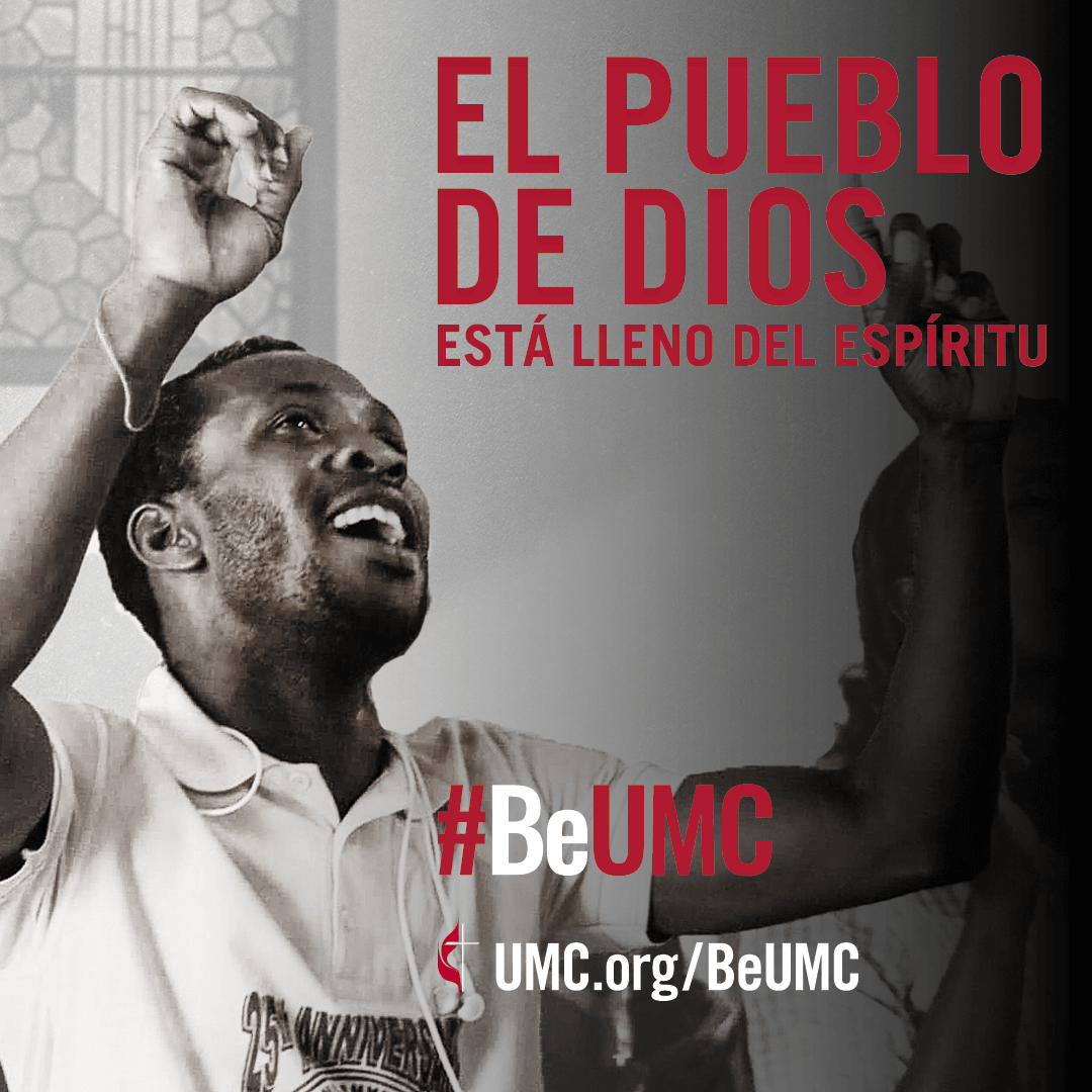 The Holy Spirit works within us, transforming our hearts and lives. The #BeUMC campaign reminds us of who we are at our best — the spirit-filled, resilient, connected, missional, faithful, diverse, deeply rooted, committed, disciple-making, Jesus-seeking, generous, justice-seeking, world-changing people of God called The United Methodist Church. Social media graphic, Spanish.