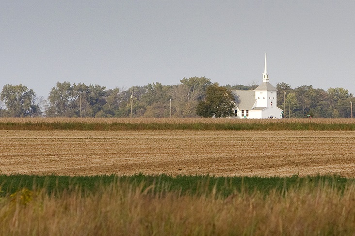 Oakdale United Methodist Church sits amid acres of farm fields near Deshler, Ohio. Rural United Methodist churches are contributing to the economies of their communities up to $735,000 annually per congregation, according to a study funded by The Duke Endowment of rural congregations in North Carolina. Photo by Mike DuBose, UM News.