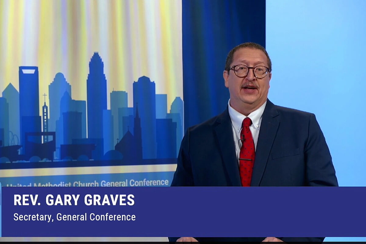 The Rev. Gary Graves, secretary of General Conference, shares with delegates what they can expect when the denomination’s international legislative assembly meets on April 23-May 3 in Charlotte, North Carolina. Graves and United Methodist Communications co-hosted an online orientation for delegates and others on Feb. 29-March 1. Screengrab courtesy of United Methodist Communications via Zoom by UM News.
