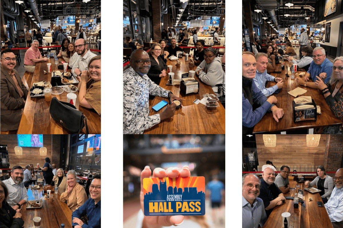 Staff and board members gathered for conversation over a meal at the Assembly Hall Food Court.  (Photos by Danny Mai.)