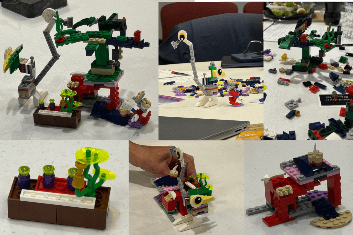Board members joined together to make creations as teams and then came together to form one creation as shown in the top left. (Photos by Danny Mai.)