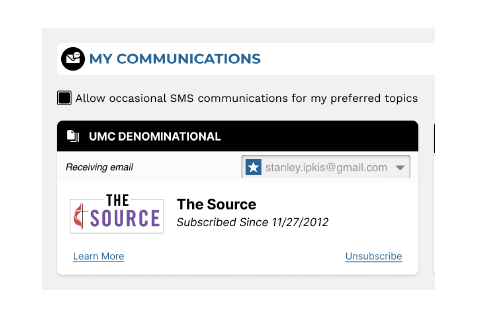 Screenshot of subscription options in the MyUMC portal.