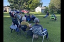 Every Thursday night all summer long, community members gather outside of the Clarissa UMC parsonage for “Porch Ponderings” with speakers sharing their perspectives on a variety of important topics. Photo courtesy of the Minnesota Annual Conference.