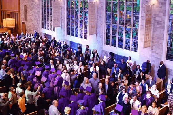 Graduates process into Northwestern University's Alice Millar Chapel during the 2025 Commencement ceremony for Garrett-Evangelical Theology Seminary. Photo courtesy of The General Board of Higher Education and Ministry.