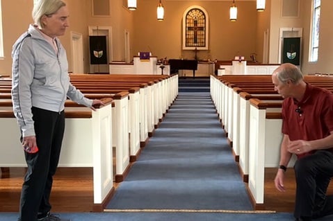 Mary Ellis and Steve Richardson conduct a free church disability audit. Steve is chair of the Holston Conference’s Disability Concerns Committee. Photo from video by Lilla Marigza, UM News.