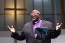 Bishop Frank Beard uses fishing metaphors to launch his new evangelism program, Catching Like Jesus Ministries, during a sermon at Elkhart Faith United Methodist Church in Goshen, Ind. Photo by Mike DuBose, UM News.