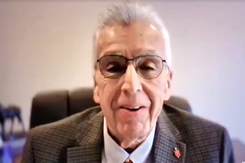 Horizon Texas Conference Bishop Ruben Saenz Jr. gives an update on plans for the Council of Bishops Leadership Gathering, scheduled Oct. 20-24, 2026, in Calgary, Canada. Saenz is co-chair of the gathering’s Design Team. During the online fall meeting, his fellow bishops also elected Saenz as the incoming Council of Bishops president. Screenshot photo courtesy of the Council of Bishops Facebook page.