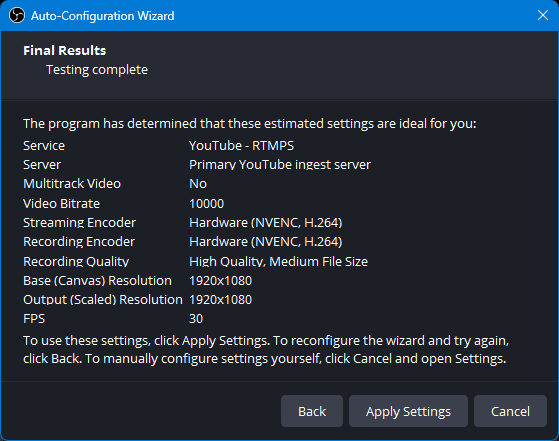 streaming church worship with obs bandwidth test results