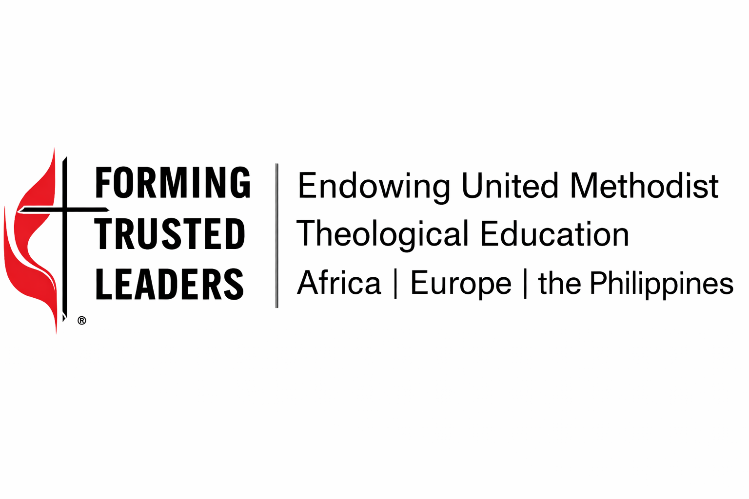 Forming Trusted Leaders logo with United Methodist flame and text reading “Endowing United Methodist Theological Education” followed by “Africa | Europe | the Philippines.”