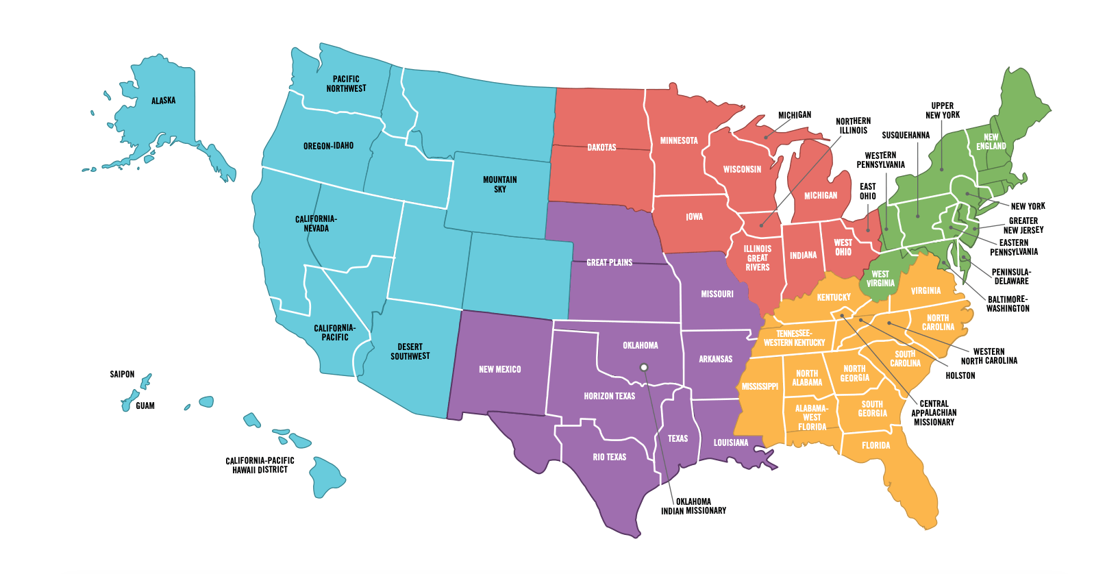 Map of the US Regional Conference and its Jurisdictions