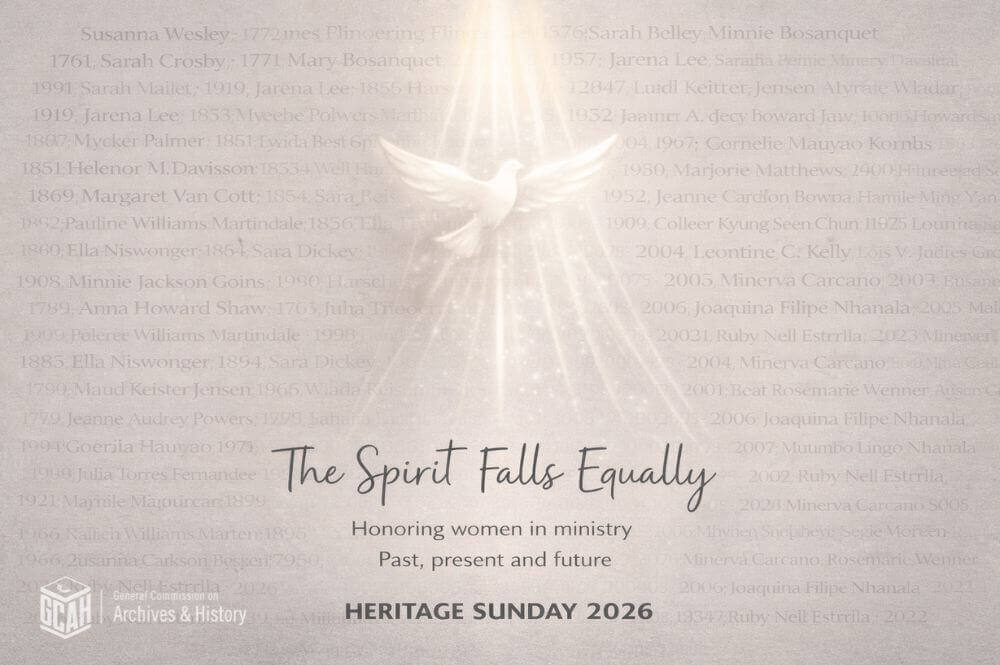 The 2026 Heritage Sunday theme for The United Methodist Church is “The Spirit Falls Equally,” an acknowledgement that God calls – and always has called – all people, regardless of gender. Design by AI/Canva.
