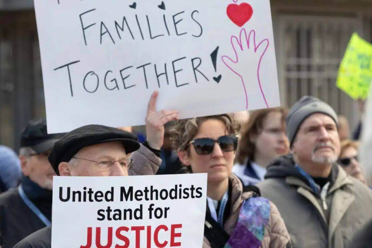 Participants in “Faithful Resistance: A Public Witness for Immigrant Justice” listen to speeches at Upper Senate Park in Washington in February 2026. Photo: Mike DuBose, UM News